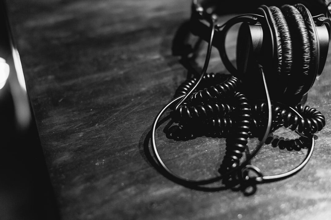 Close-up of professional headphones in studio